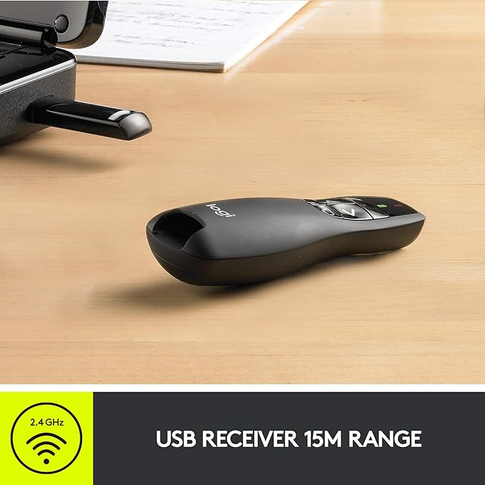 présentateur sans fil avec pointeur laser (Wireless Presenter Laser Pointer).  Technologie de connectivité : 2,4 GHz