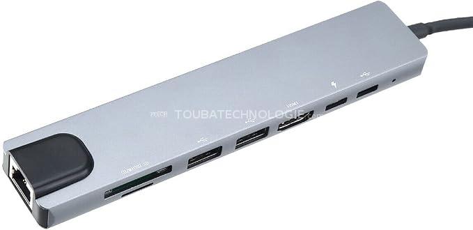 Adaptateur multiport 8 en 1 4K Type C vers USB-C HDMI et hub de câbles USB 3.0