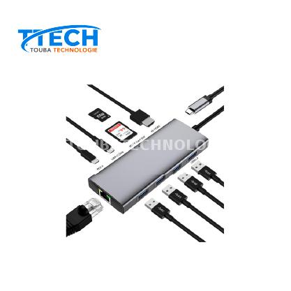 Station d'accueil USB C Hub 10 en 1, adaptateur Multiport