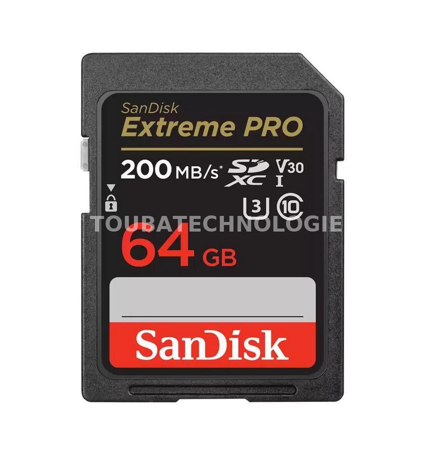 Carte mémoire SDXC SanDisk Extreme PRO 64 Go jusqu'à 200 Mo/s, Classe 10, U3, V30, 4K UHD