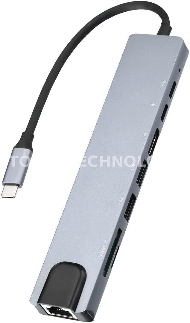 Adaptateur multiport 8 en 1 4K Type C vers USB-C HDMI et hub de câbles USB 3.0